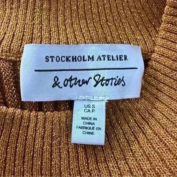 & Other Stories Autumn Fall Gold Glitter Ribbed Dress | Gold Brown Orange | SZ S - Picture 10 of 12